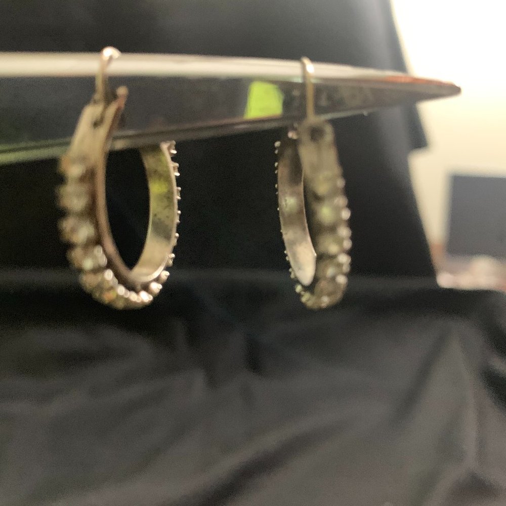 Rhinestone Hoop Earrings-Pierced